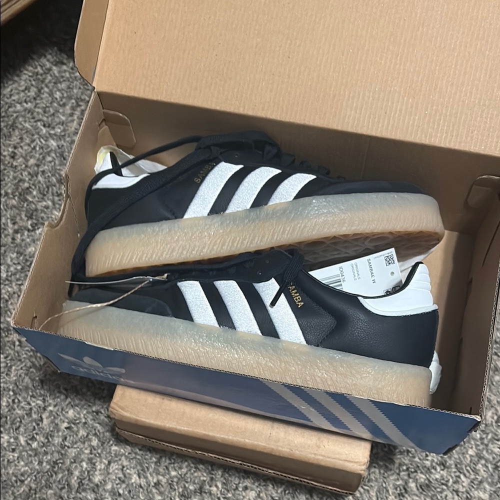 Adidas Black and White Sneakers with Gum Sole